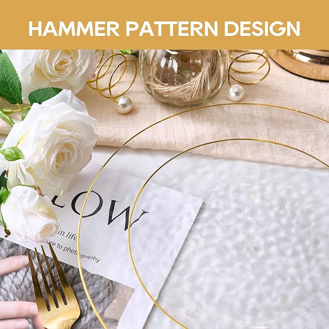 FOCUSLINE 60Pcs Clear Plastic Plates, Clear Disposable Plates with Gold Rim, 30 7" Salad Dessert Plate and 30 10" Dinner Plate Heavy-duty Hammered Plates for Party, Wedding