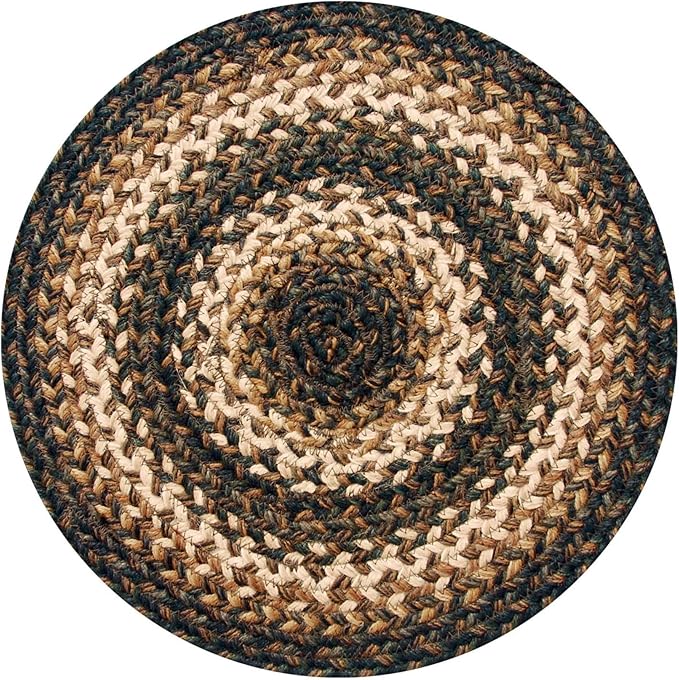 Homespice Kilimanjaro Jute Woven Round Placemats Set of 6, 15", Warm Primitive Decor, Black and Tan Table Mats - Vibrant Colors, Durable, Easy to Clean and Protects Furniture