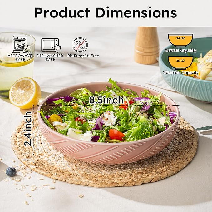 8.5Inch Pasta Bowls, 36OZ Serving Bowls, Salad Bowls Set of 4 Ceramic Sturdy & Stackable, Ideal for Housewarming, Festivals, Multicolor (36 OZ)