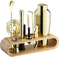 Mixology & Craft Cocktail Shaker Set with Bamboo Stand - Professional 18oz 10-Piece Bartender Kit - Complete Bar Set & Cocktail Mixer Kit for Home (Gold)