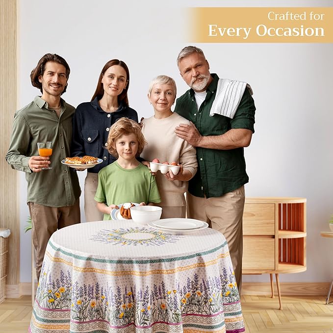 Maison d' Hermine Table Cloth Round Table 100% Cotton 69 Round Inches Tablecloth Reusable Decorative for Dining Room Farmhouse Home Valentines Day Decorations Spring Summer - Fanny Lavender