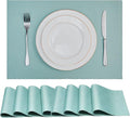 Place Mats Set of 8 – Rectangle Rectangular Waterproof Fabric Polyester Cloth Washable Wipeable Heat Resistant Placemats for Kitchen Dining Dinner Table Indoor 13 x 19 Inch Turquoise