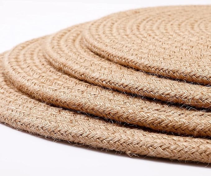 Jute Woven Oval Placemats Set of 6, Brown Plate Charger 12x16 inches Jute Heat Resistant Non-Slip Weave Place mats Farmhouse Straw Braided Rattan Tablemats Wicker Placemats for Dining Table