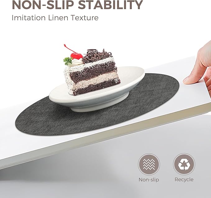 13"Round Placemats Set of 6, Reversible Faux Leather Heat Resistant Table Mats, 100% Waterproof Oilproof Wipeable Table Protective Placemats for Vinyl, Washable for Indoor & Outdoor Use (6, Deep Gray)