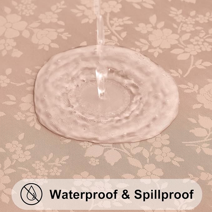 Smiry Round Table Cloth, Waterproof Heavy Duty Vinyl Tablecloths, Wipeable Washable Table Cover for Kitchen and Dining Room (Tan, 60" Round)