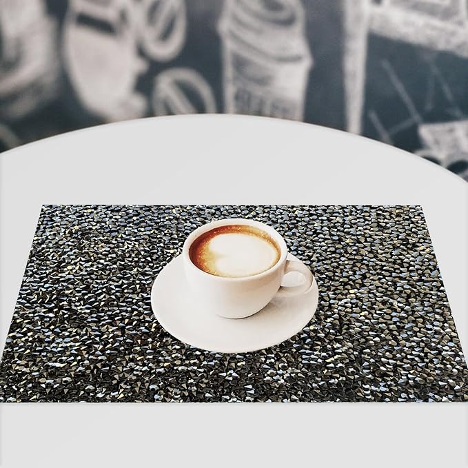 Round Placemats Set of 1 in Black Heat Resistant Circle Bling Washable Placemats for Dinner, Kitchen, Wedding, Decorative