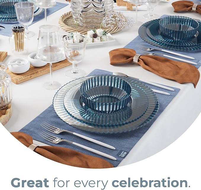 Exquisite 80 Piece Plastic Disposable Plates Set For 40 Guests I 40 X 9 Inch & 40 X 11 Inch Disposable Plastic Plates | Color: Blue | Great for Weddings Parties And Formal Occasions