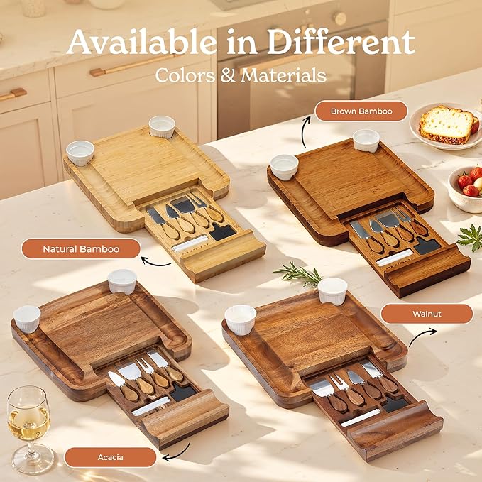 SMIRLY Charcuterie Boards Set, Large Cheese Board Set, Natural Walnut Wood Charcuterie Tray with Accessories - Housewarming Gifts New Home, Wedding & Bridal Shower Gifts for Women, Couples