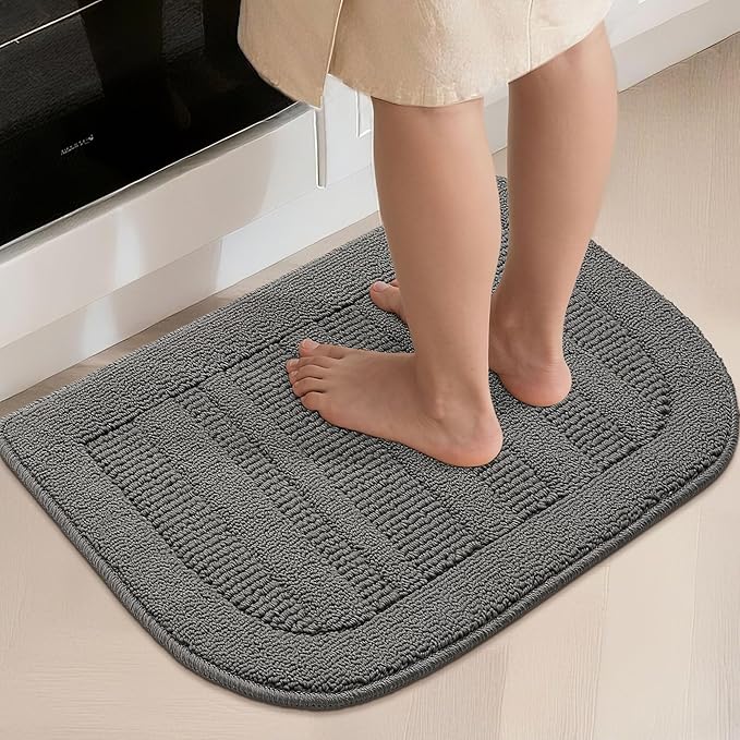 BEQHAUSE 30x18 Inch Kitchen Rug Mat Durable Kitchen Rugs Non-Slip Washable Absorbent Kitchen Mats for Floor Dirt-Resistant Semicircular Kitchen Mat (Grey, 2PCS)