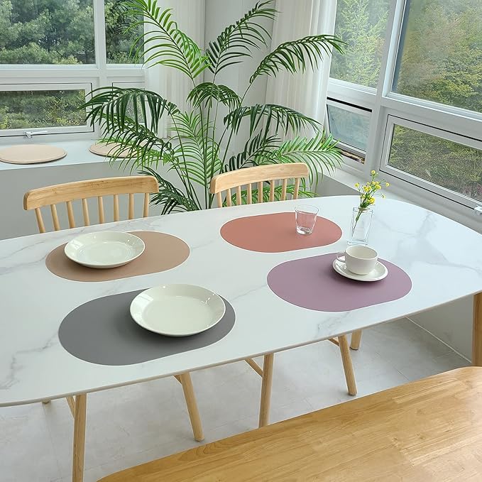 Silicone Placemats Set of 4 - Heat Resistant Washable and Wipeable Non Slip Place Mats, Waterproof Modern Dining Table Mats, Oval 16.9"x11.8"(Serenity)