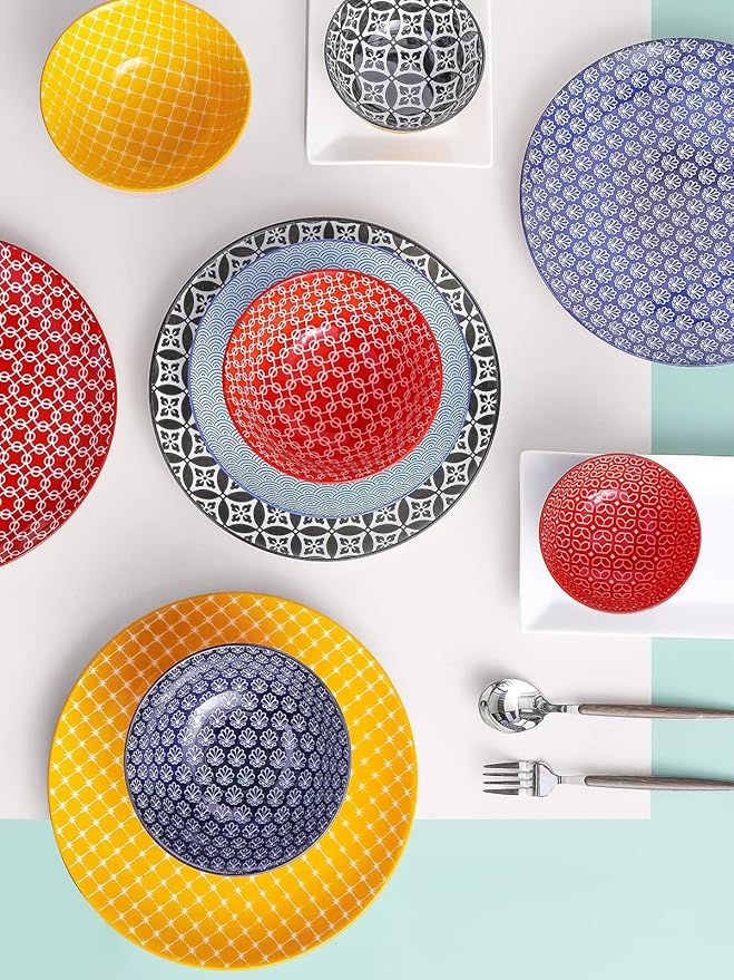DOWAN 10" Colorful Dinner Plates Set of 6, Ceramic Dessert Plates Set for Salad, Pasta, Steak - Appetizer Plates, Dining Serving Plates for Parties, Restaurant - Dishwasher & Microwave Safe - Gifts
