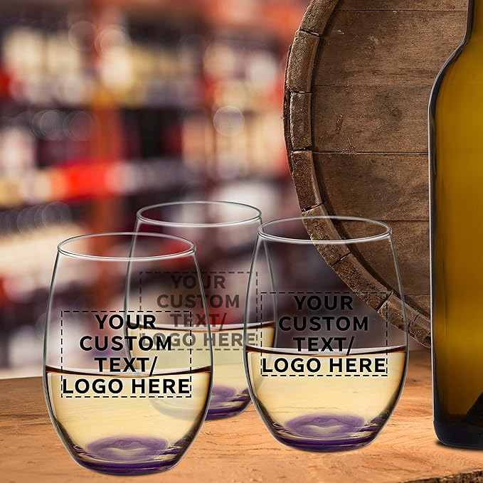 DISCOUNT PROMOS 50 ARC Stemless Wine Glasses Set, 21 oz. - Customizable Text, Logo - Chardonnay, Cabernet, Merlot, Sauvignon - Purple