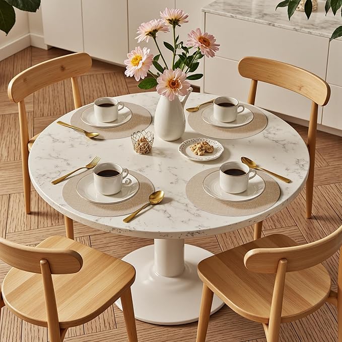 Round Wipeable Placemats Set of 6 – Faux Leather Round Table Mats, Waterproof & Washable Vinyl Placemats, Circle Design for Dining Table Decor– Taupe
