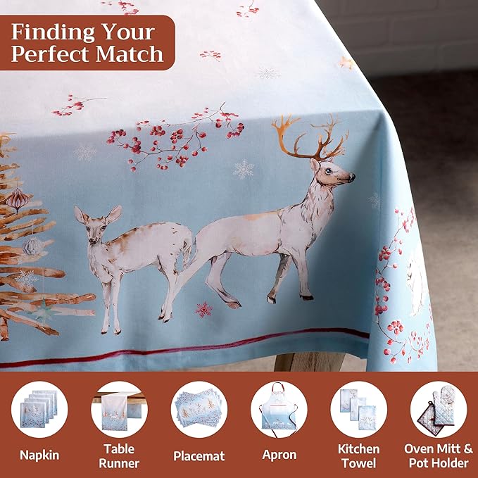Maison d' Hermine Table Cloth Rectangle Table 100% Cotton 60 x 108 Inches Fall Tablecloth Reusable Everyday Use for Thanksgiving Christmas Decorations Dining Farmhouse Party (Fairy Tale Forest)