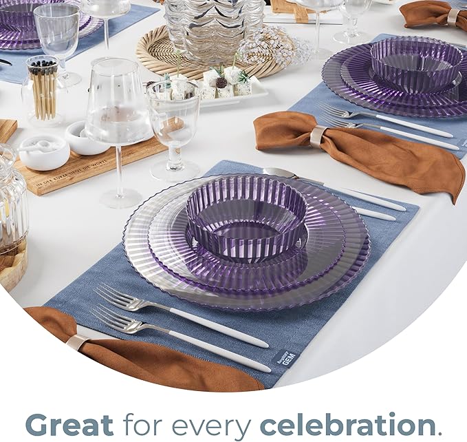 Exquisite 80 Piece Plastic Disposable Plates Set For 40 Guests I 40 X 9 Inch & 40 X 11 Inch Disposable Plastic Plates | Color: Purple | Great for Weddings Parties And Formal Occasions