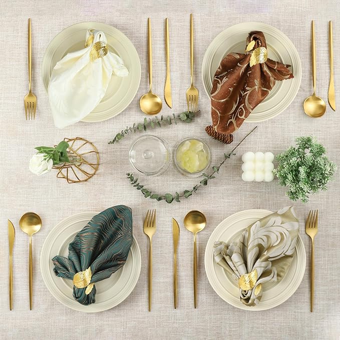 Large Napkin Rings, Shiny Gold Napkin Rings Set of 12, Study Metal Leaf Shaped Table Decor, Stylish Fall Napkin Ring Bulk for Christmas, Easter, Wedding, Party, Elegant Table Settings Gift