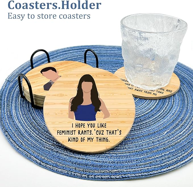 New Girl Cork Coasters Set of 6, Funny Novelty Coasters for Drinks Absorbent with Holder Cup Desk Office Table Kitchen Decor accessories House Warming Gifts for New Home Couples,Round 4 Inch