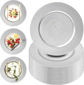 PROY 50 Pcs Silver Charger Plates Bulk, 13 Inch Silver Chargers for Dinner Plates Plastic Reusable Round Charger Platters for Table Setting, Wedding, Party, Event