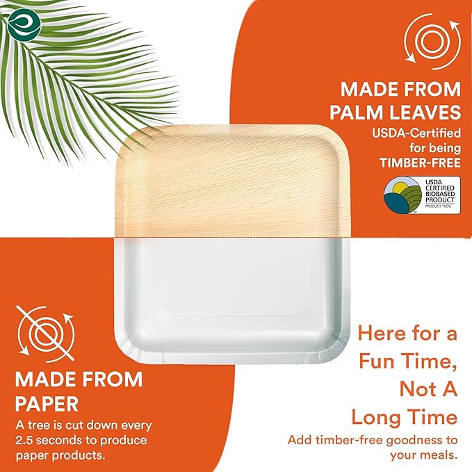 ECO SOUL Palm Leaf Square Plates 7" & 10" (200 Count) Compostable|Biodegradable| Eco-Friendly Disposable Party Plates for Appetizers - Dinner Parties, Wedding, Events & Camping Essentials