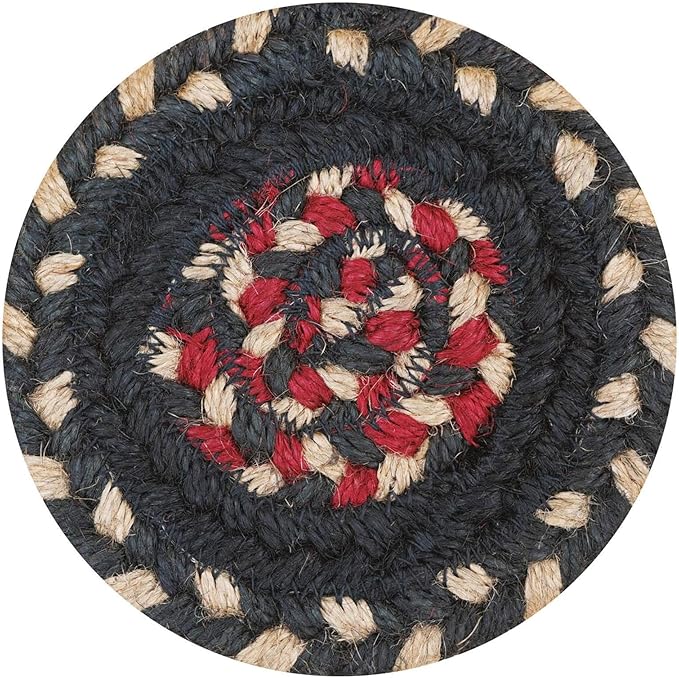Homespice Primitive Star Gloucester Braided Jute Coasters 4", Warm Primitive Decor, Set of 6, Black and Red - Durable, Absorbs Moisture, Easy to Clean and Protects Furniture