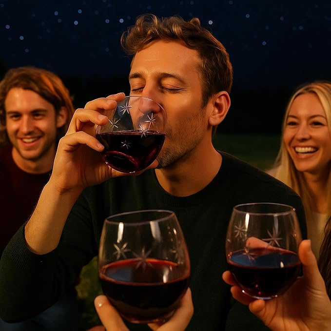 SHOSHIN Handmade Crystal Hand-cut Stemless wine glass (Star set of 4)