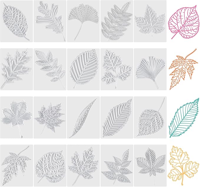 Wonderjune 20 Pcs Leaf Rubbing Plates 3.94 x 5.12 Inches Texture Art Supplies Texture Plates for Home, 20 Style