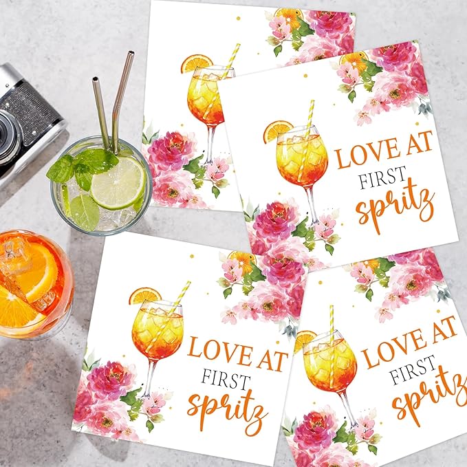 Spritz Bridal Shower Decorations - 50PCS Love at First Splitz Party Napkins Disposable Supplies, Cocktail Bachelorette Party Paper Napkins Supplies Decor (Size 6.5 Inch)