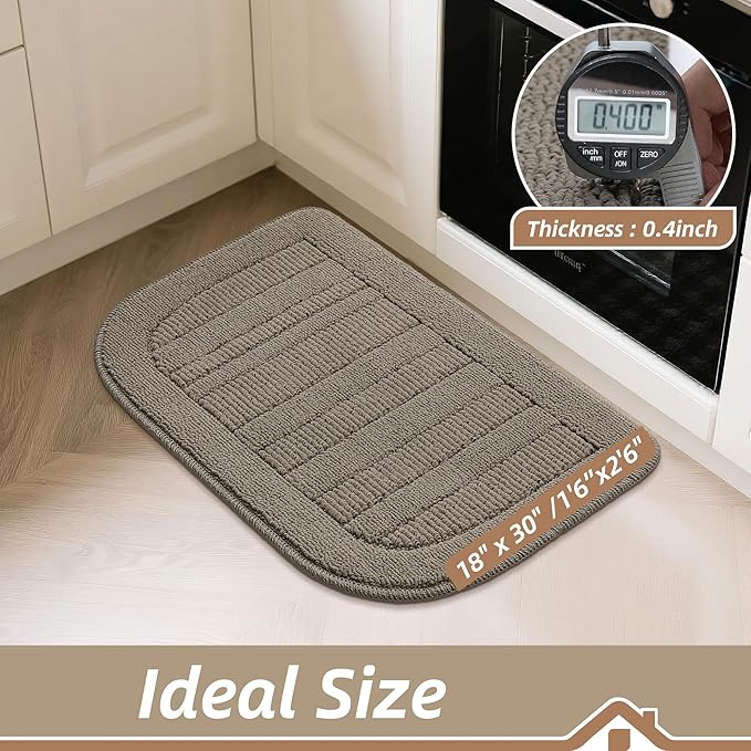 BEQHAUSE 30x18 Inch Kitchen Rug Mat Durable Kitchen Rugs Non-Slip Washable Absorbent Kitchen Mats for Floor Dirt-Resistant Semicircular Kitchen Mat (Taupe)
