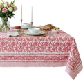ATOSII Red Bloom 100% Cotton Tablecloth, Handblock Print Rectangle Table Cover for Kitchen Dining I Tabletop Linen I Parties, Wedding, Spring Summer Table Cloth 60 X 90 Inches