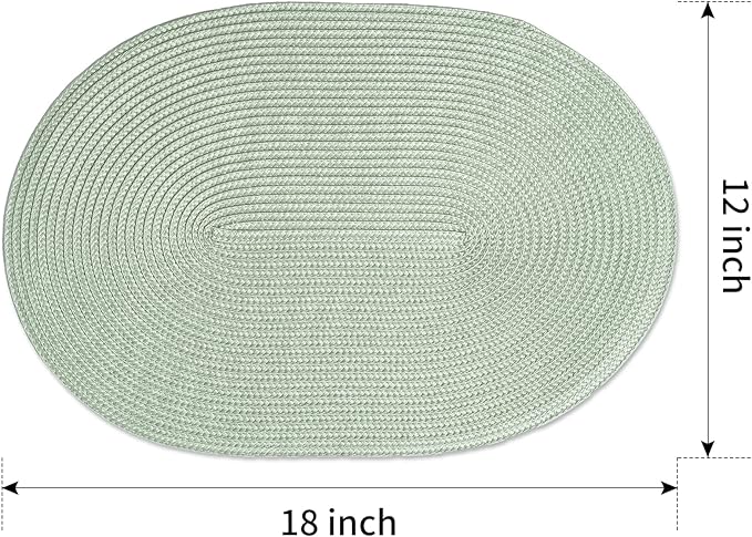 FunWheat Oval Braided Placemats Set of 8 Table Mats for Dining Tables Washable Heat Resistant Place Mats for Indoor Outdoor Use 12 x18 Inch(Oval Fog Green, 8pcs)
