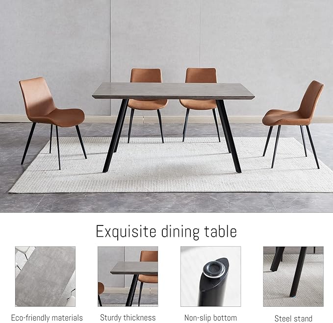 ZckyCine 46.5" Modern Dining Table Set for 4-6 People Kitchen Dining Room Table Set Extendable Wood Dining Table and 4 Upholstered Chairs, Home Kitchen Furniture
