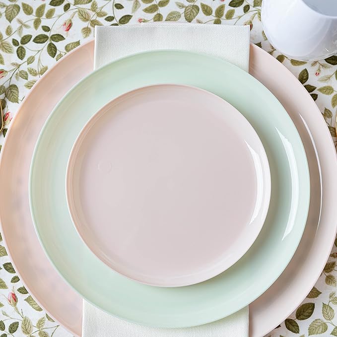 [30 Pack 6.3''] Mint Green Plastic Party Plates Edge Collection Premium heavyweight Elegant Disposable Tableware Dishes