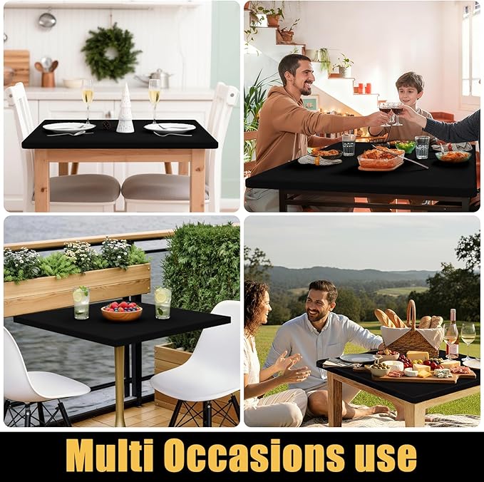Smiry Square Picnic Table Cloth, Waterproof Elastic Fitted Tablecloths for 3 Foot Tables, Washable Polyester Table Cover for Camping, Indoor and Outdoor (Black, 34"x34")