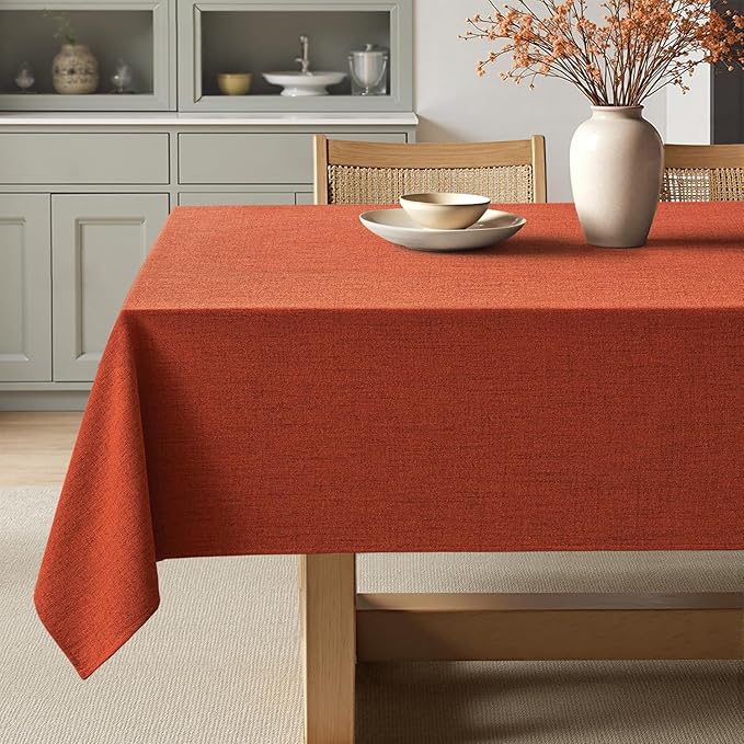 MIULEE Burnt Orange Linen Polyester Tablecloth Fall Thanksgiving 60x104 Inch Rectangle Table Cloth Waterproof,Stain Resistant for Dining Party Wedding