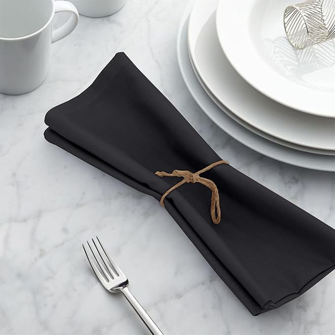 Ruvanti Cloth Napkins Set of 6, 18x18 Inches, 100% Cotton, Washable, Soft & Absorbent, Perfect for Wedding, Christmas, ‎Thanksgiving Dinners - Black Beauty