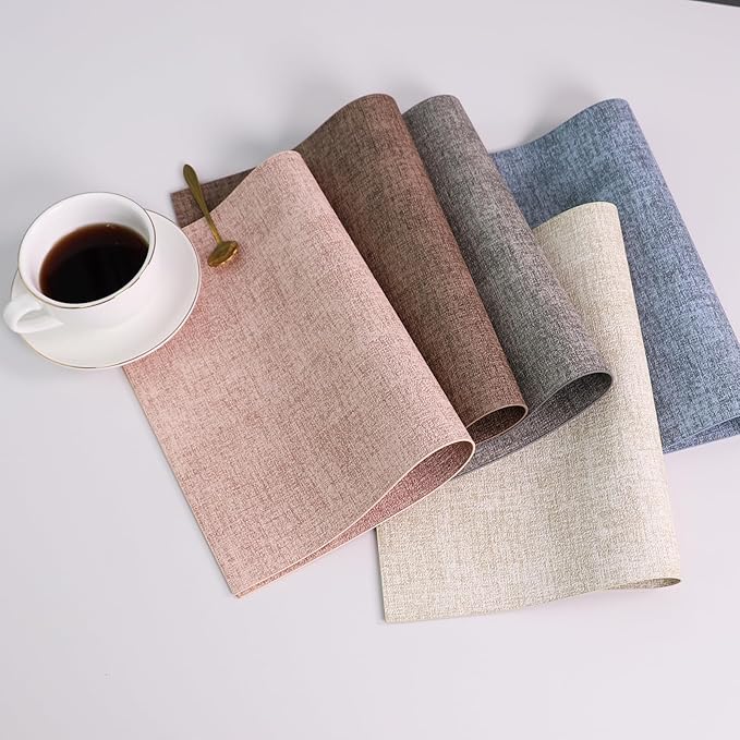 Placemats Set of 6 Washable Heat Resistant Place Mats PVC Woven Dining Table Mat Pink 6pcs