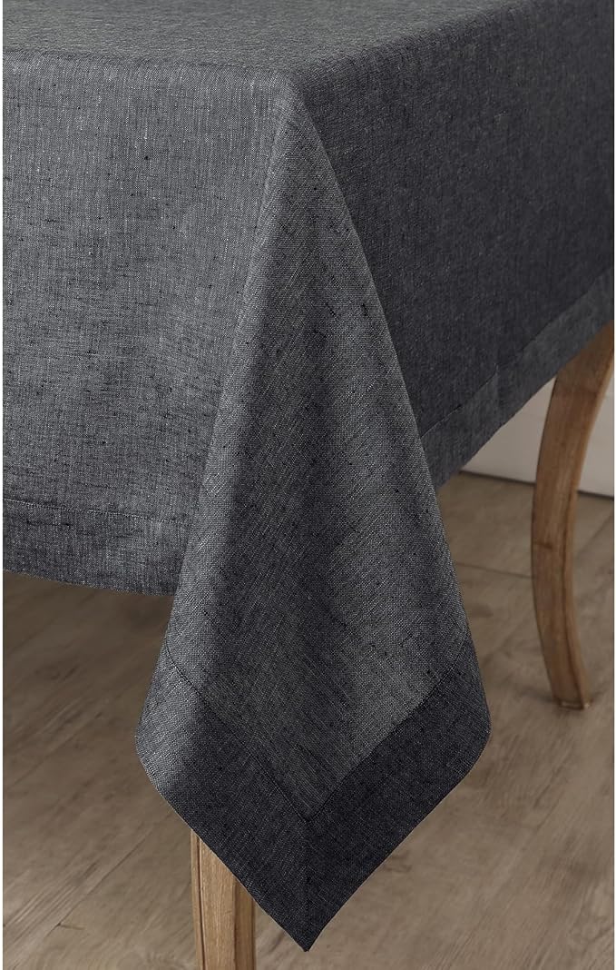 Solino Home Linen Tablecloth 60 x 120 Inch - 100% Pure Linen Charcoal Grey Table Cloth for Rectangle Tables - Athena, Machine Washable Tablecloth for Winter, Spring