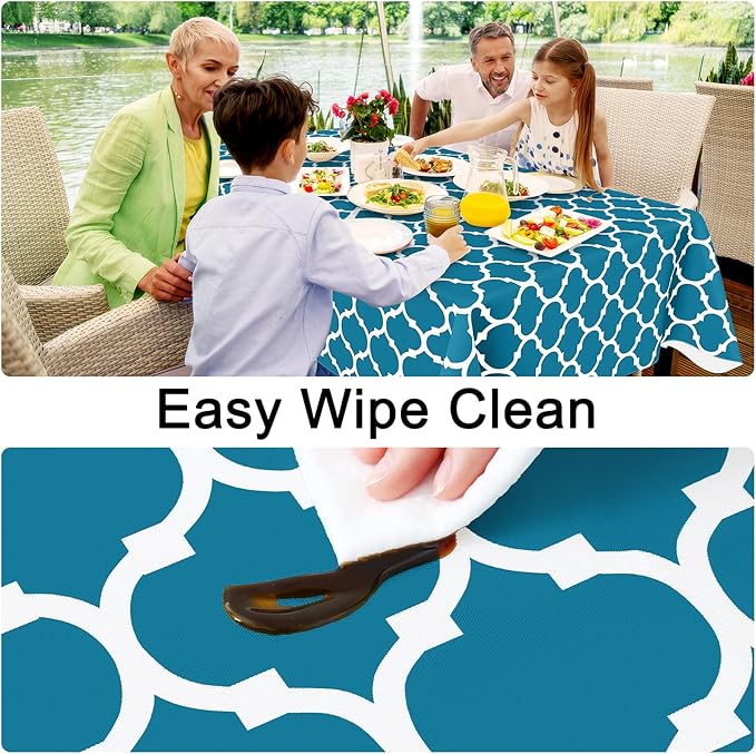 Smiry Rectangle Table Cloth, Waterproof Vinyl Tablecloth with Flannel Backing for Rectangle Tables, Wipeable Spillproof Plastic Tablecloths for Dining, Camping, Indoor and Outdoor (54"x120", Teal)