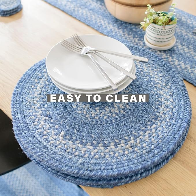 Homespice Denim Jute Woven Coasters 4", Country Coastal Decor, Set of 6, Blue - Durable, Absorbs Moisture, Easy to Clean and Protects Furniture