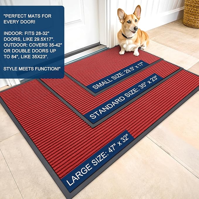 OLANLY Front Door Mat Indoor Outdoor Entrance, Waterproof Heavy Duty Doormat, Fade Resistant, Low Profile, Easy Clean Patio Porch Welcome Floor Mats for Entry, 35x30, Red