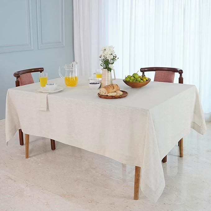 D'Moksha Homes Linen Tablecloth for Rectangle Tables 60 x 132 Inch - 100% Pure Linen Light Natural Table Cloth - Machine Washable Cloth Tablecloth for Valentines, Spring, Easter