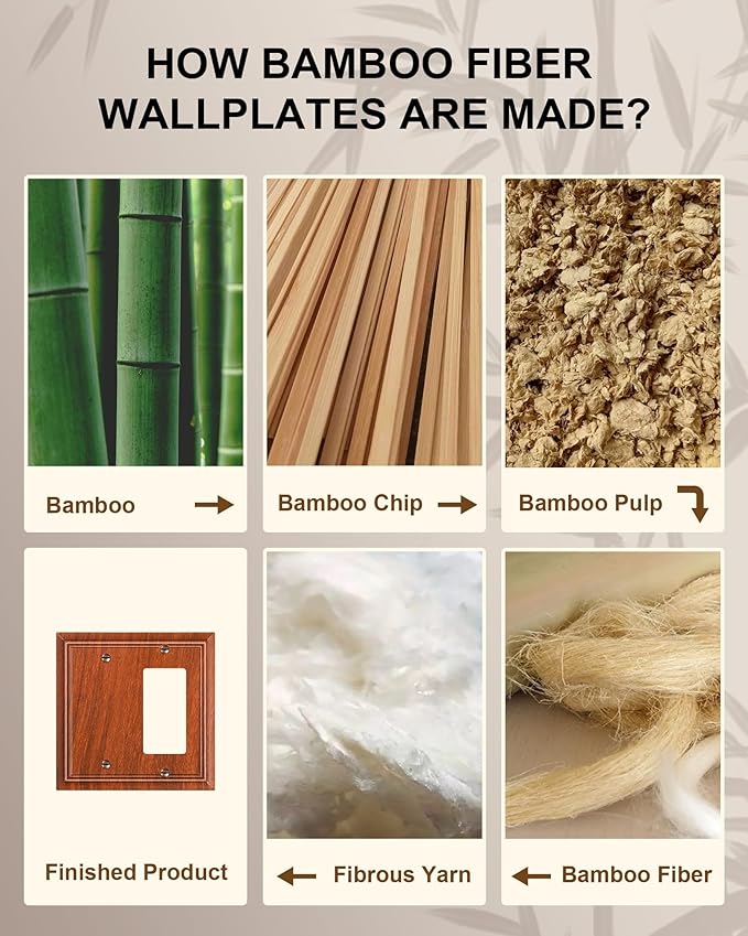 2-Pack Combo Blank/Decorator Wall Plates, Wood Grain Decorative Switch Plates and Outlet Covers, Durable Natural Bamboo Fiber Wall Plates for Electrical Outlets, Receptacle, GFCI Outlet, Dimmer Switch
