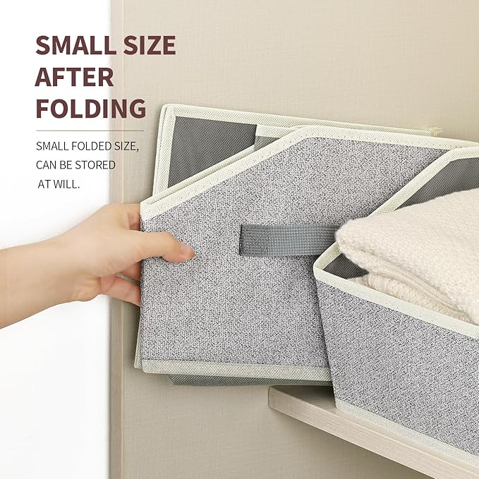 Storage Bins for Shelves - Large Trapezoid Closet Shelf Organizer, Fabric Organization Bins with Handles, Storage Baskets for Clothes, Towel, Purse, 4 Pack, Light Gray