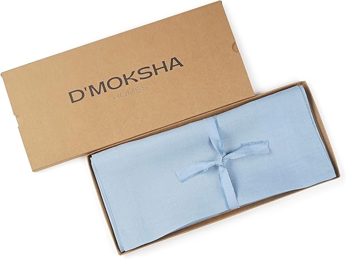 D'Moksha Homes Linen Powder Blue Table Runner 72 Inches Long - 100% Pure Linen 14 x 72 Inch Table Runner for Dining, Spring, Easter - Machine Washable