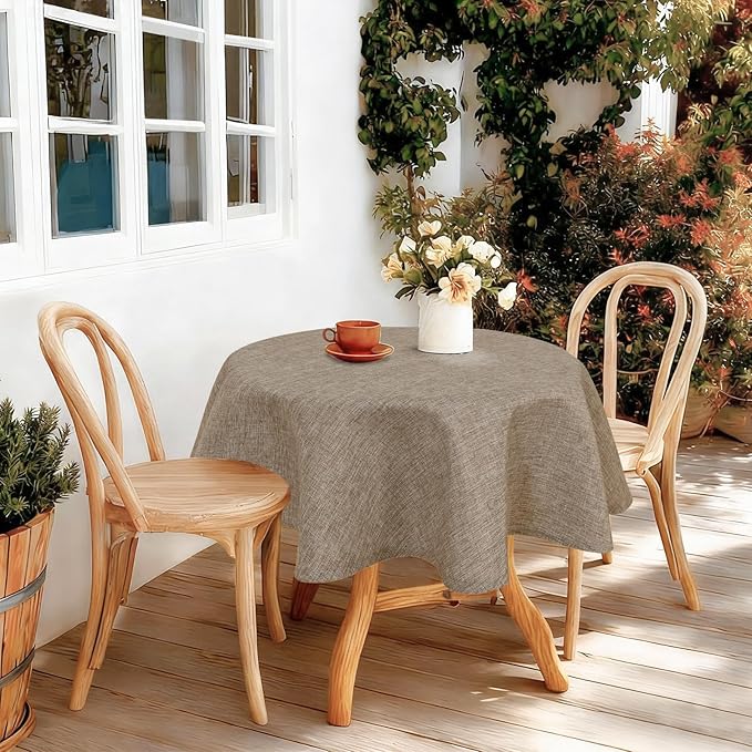 JIUZHEN Round Textured Table Cloth Linen Wrinkle Free Stain Resistant Farmhouse Decorative Circular Tablecloth for Kitchen, Dining, Party, Wedding, Outdoor Use (40 Inch Round,Khaki)