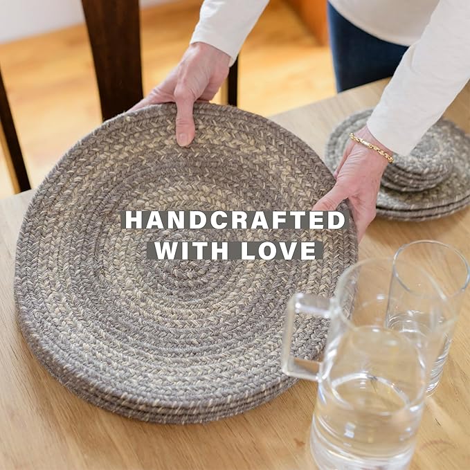 Homespice Grey Cloud Jute Braided Trivets for Table, Warm Farmhouse Decor, Set of 3, Grey 8" Round Heat Resistant Mat - Rich Colors, Easy to Clean, Durable and Protects Furniture