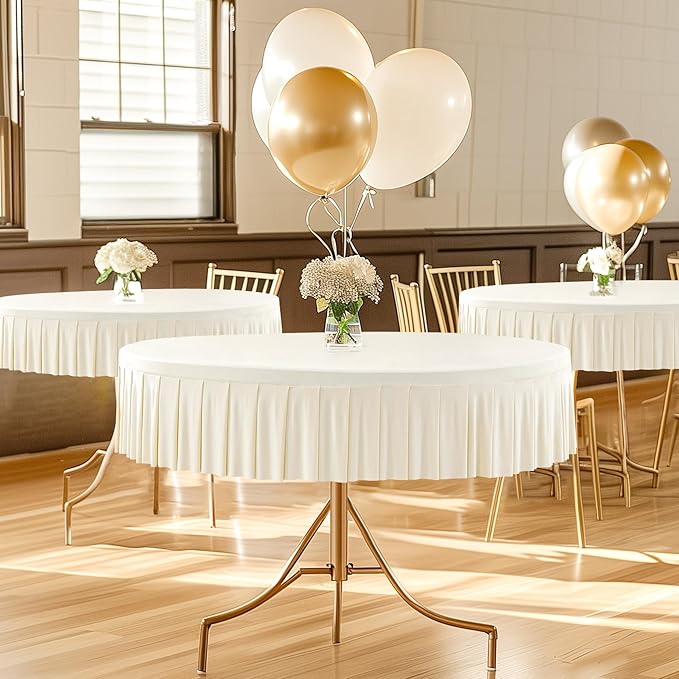 8 Pack Ivory Spandex Round Tablecloths for 60 inch Tables, Stretchy Fitted 5FT Round Table Cloths with Skirt for Wedding Party Dining Banquet