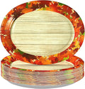 50Pcs Fall Oval Paper Plates 10" x 12" Large Disposable 400GSM Heavy Duty Fall Maple Leaves Wooden Grain Dessert Platters Autumn Party Decorations for Thanksgiving Harvest Holiday Party Supplies