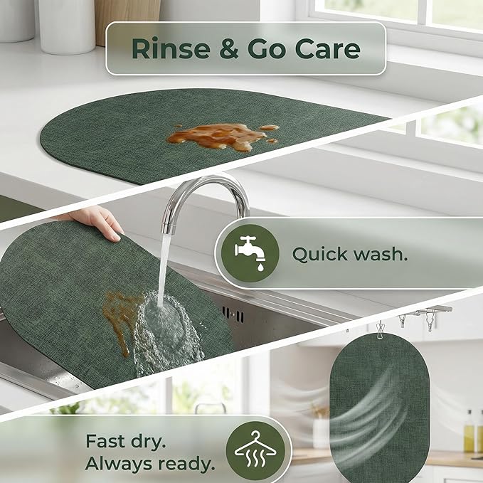 Placemats Set of 8 - Washable Heat Resistant Table Placemats - Wipeable Faux Leather Oval Place Mats, Waterproof Table Mats for Dining Table, Green