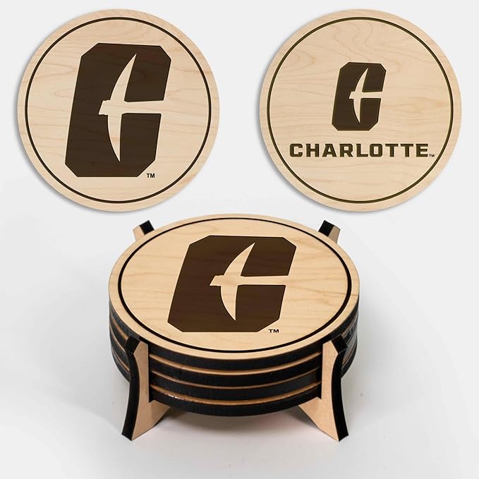 LazerEdge UNC Charlotte 49ers Wooden Coaster Set - Maple Wood - Officially Licensed Product - 4-Pack